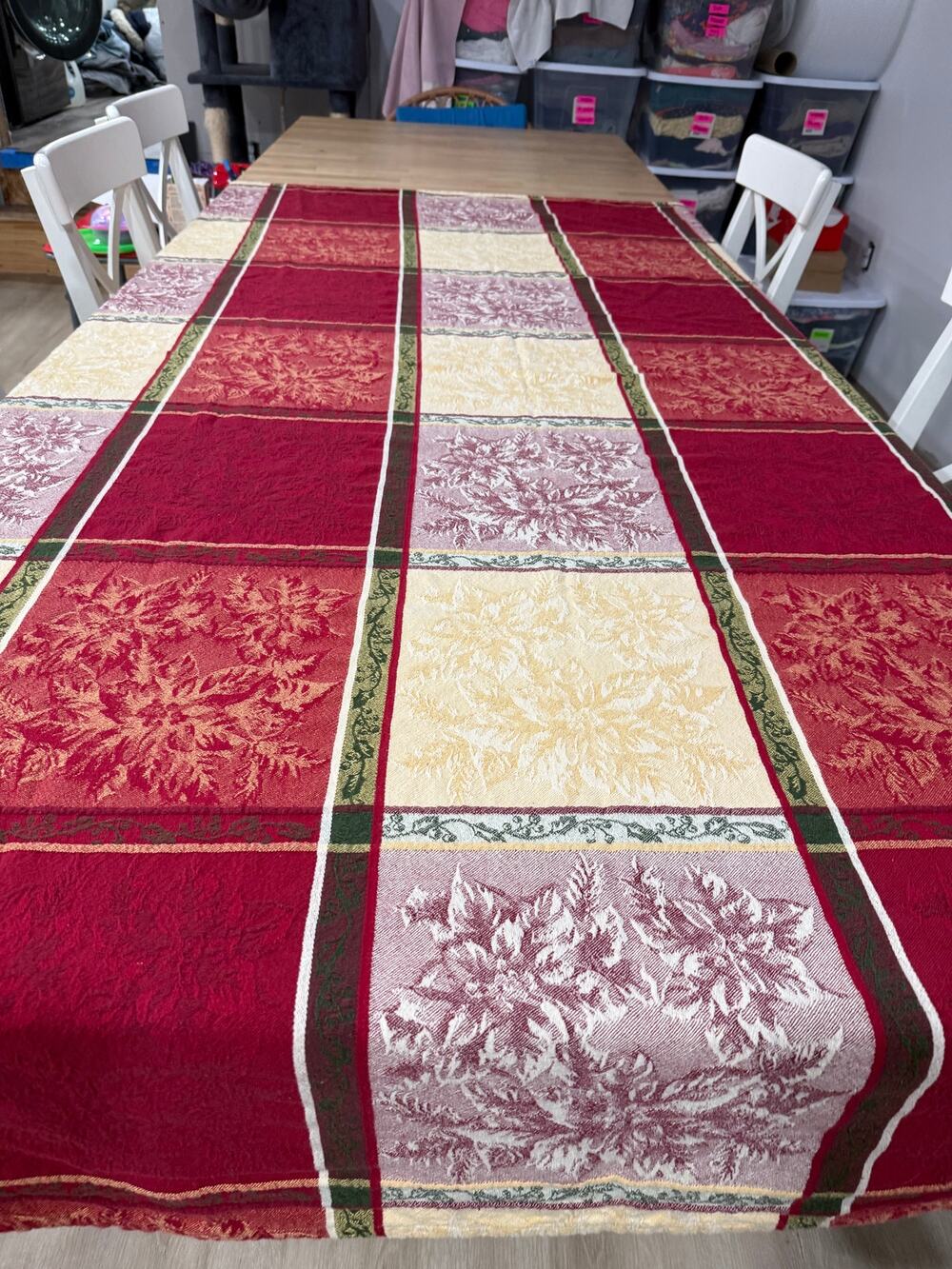 Fall Harvest Jacquard Woven Tablecloth Autumn Leaves Burgundy Gold 54x87 Decor